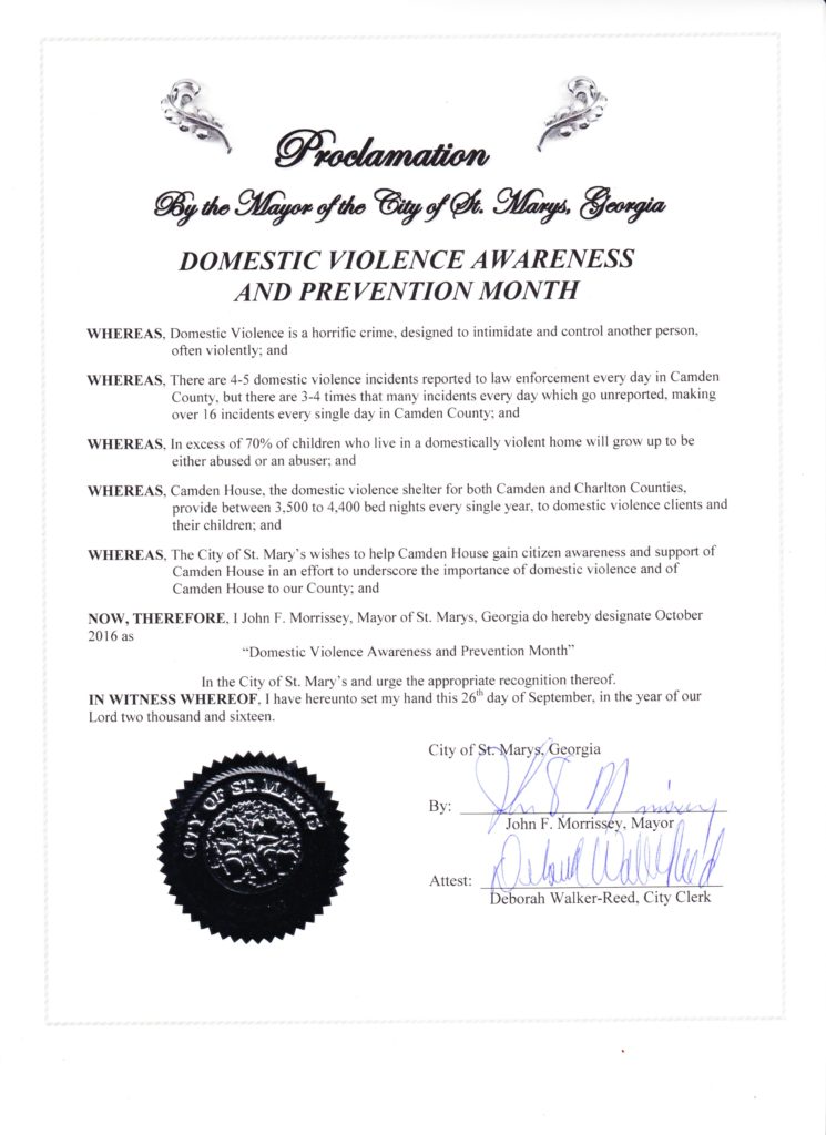 St. Mary Domestic Violence Awareness Month Proclamation 2016